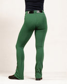 Green Cheetah  Jods with a belt on a white background, back view, made by Freedman’s Harness.