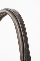 Image of Advantage Bridle Crown, Cob Size, Brown Leather Horse Tack, close up showcasing stich details.

