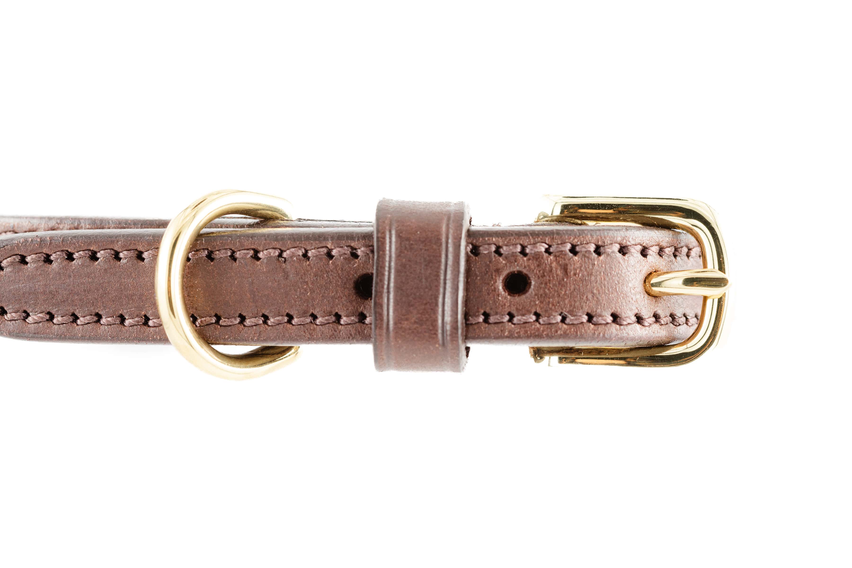 Freedman's Leather Dog Collar: Brown Leather with Gold Buckle and Detailed Stitching