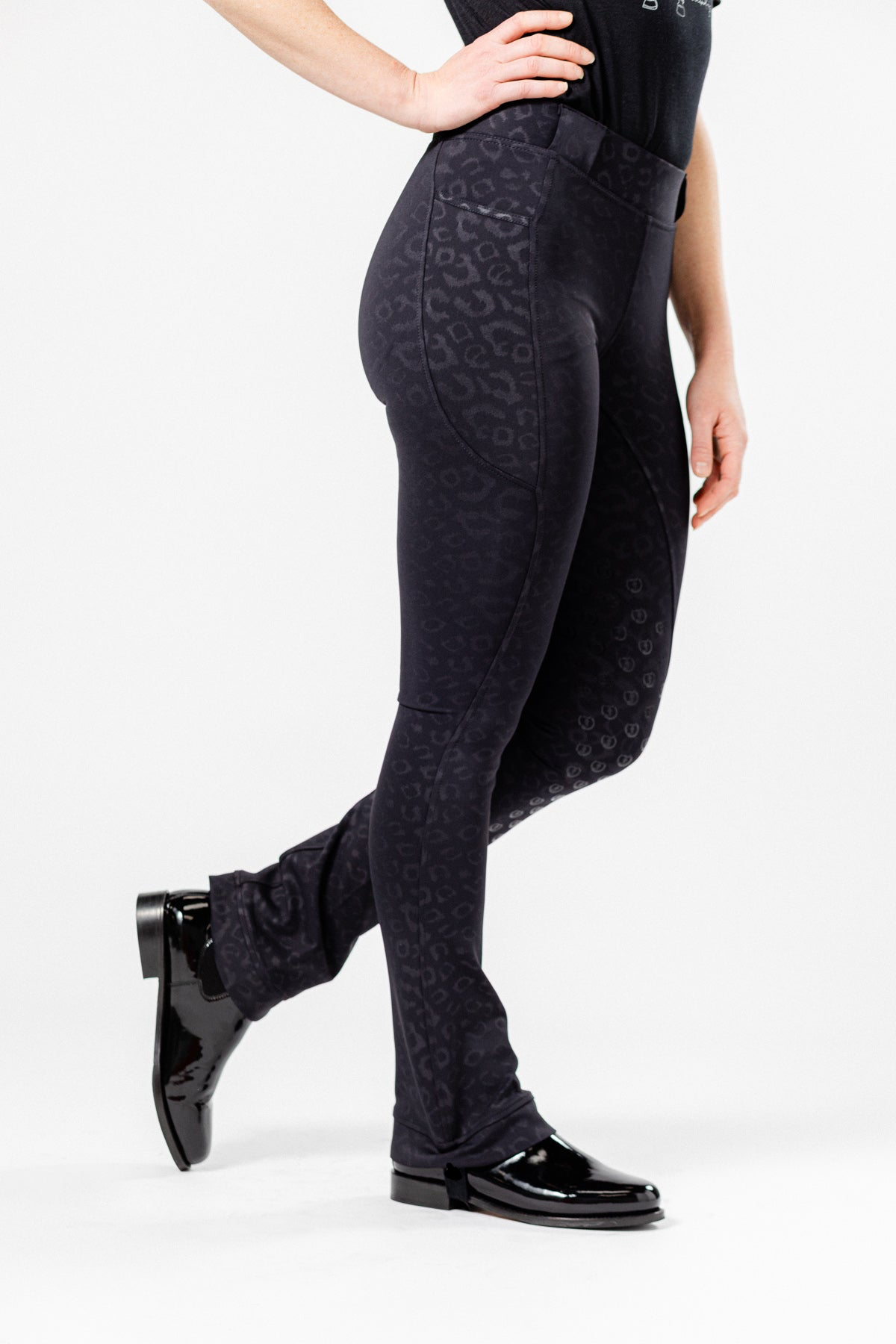 Stylish Tous les Jours Jods - Black Cheetah  by Freedman's – sleek, comfortable, and perfect for equestrian fashion. 