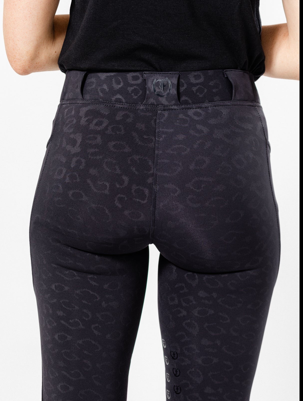 Stylish Tous les Jours Jods - Black Cheetah  by Freedman's – sleek, comfortable, and perfect for equestrian fashion.  -  Back View