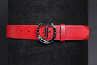 Freedman's Signature Logo Belt: Pink Leather Belt with Silver Horseshoe Buckle and Embossed Brand Logo