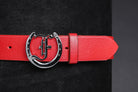 Freedman's Signature Logo Belt: Pink Leather Belt with Silver Horseshoe Buckle and Embossed Brand Logo