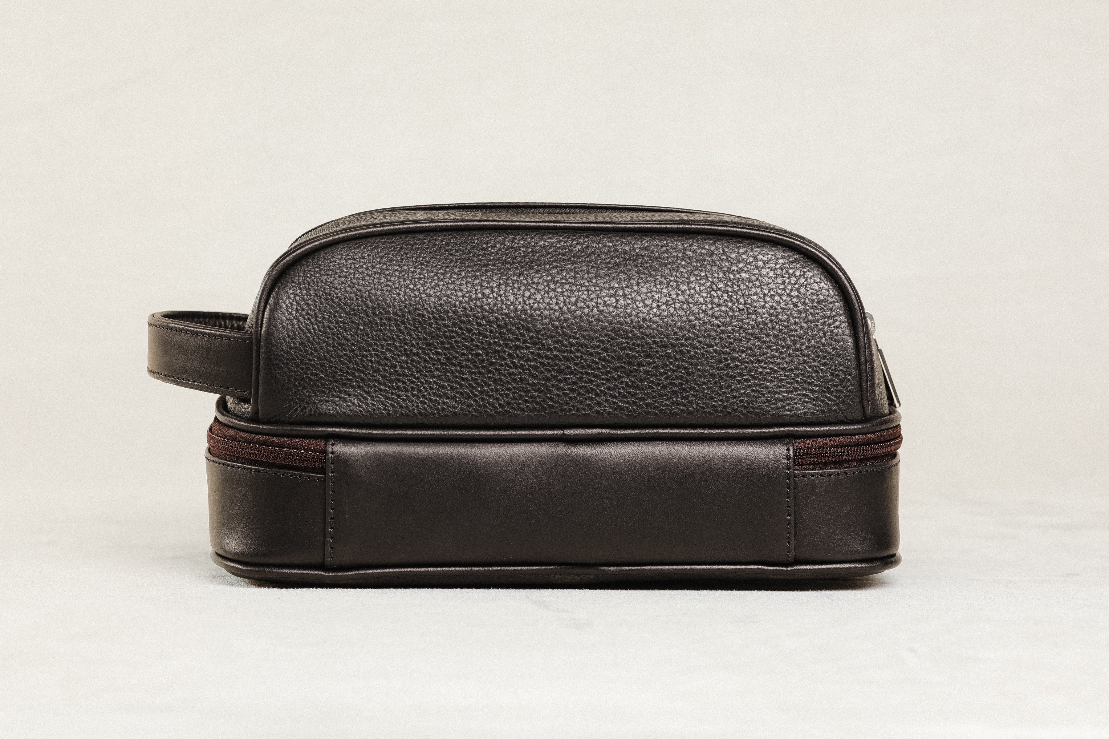 Freedman's Cardiff Shave Bag, Back View, Brown  Leather with Dual Compartments and Side Handle