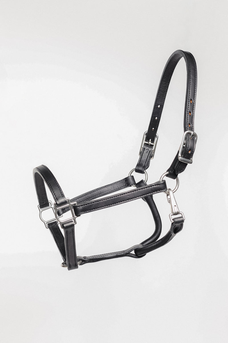 Freedman's 3/4" Double Stitched Fixed Chin Halter - Ideal for Pony or Yearling, Black Leather