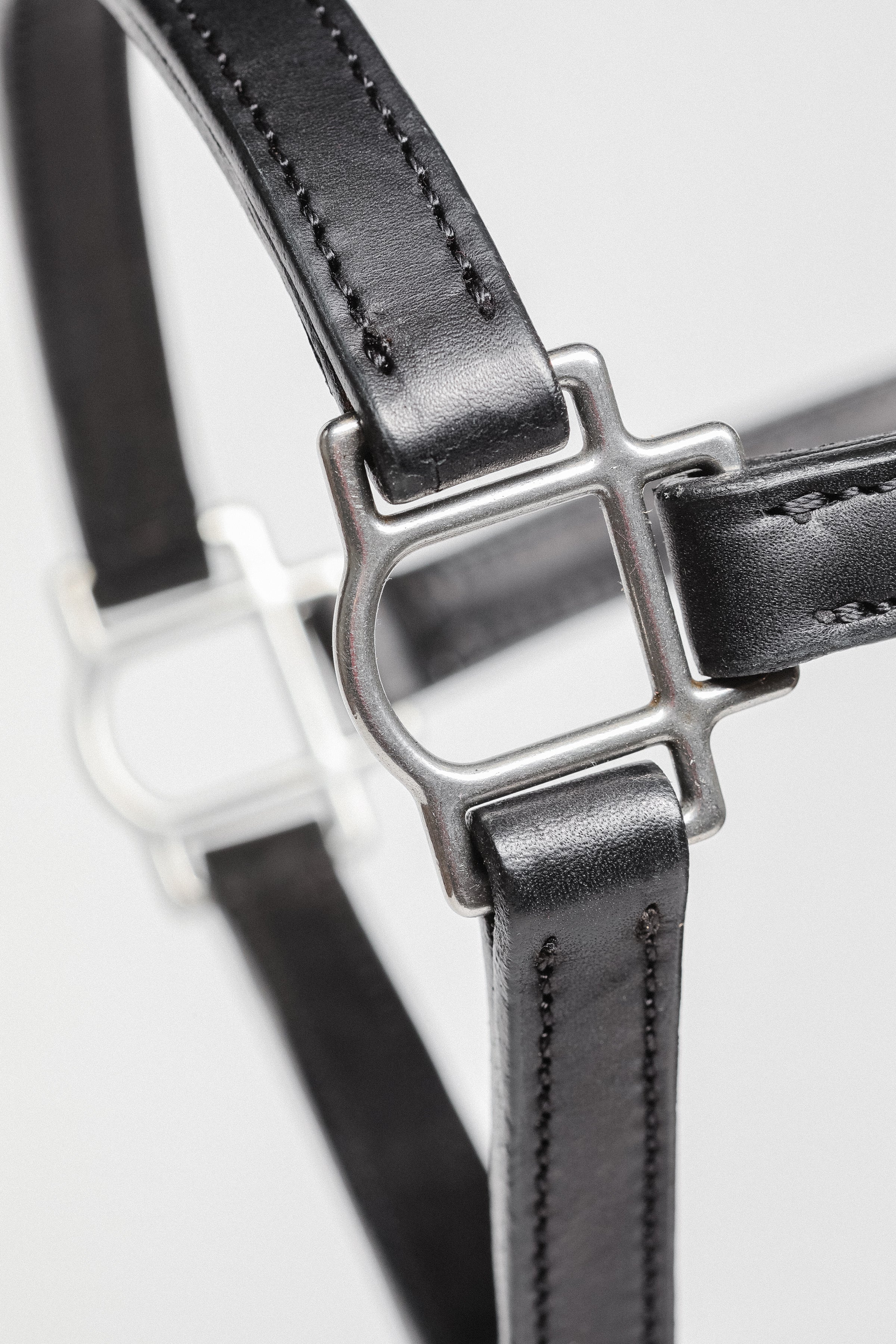 Close-up of 3/4" Double Stitched Fixed Chin Halter by Freedman's, Showing Metal Hardware and Stitching
