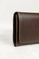 Detail of Freedman Leather Craftsmanship on Ladies Wallet.