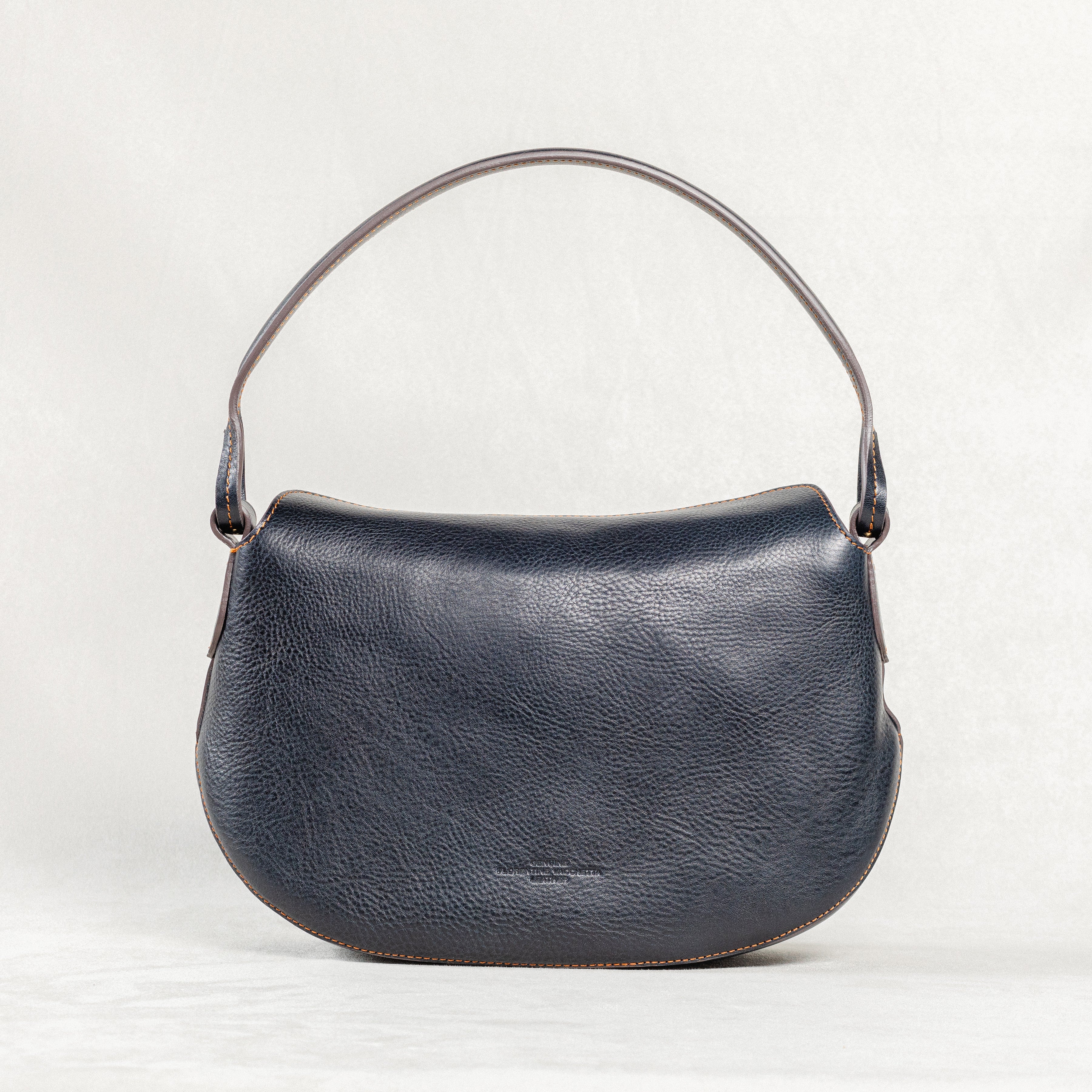 Freedman's Murphy Bag in Dark Navy Leather, Showing Back Silhouette

