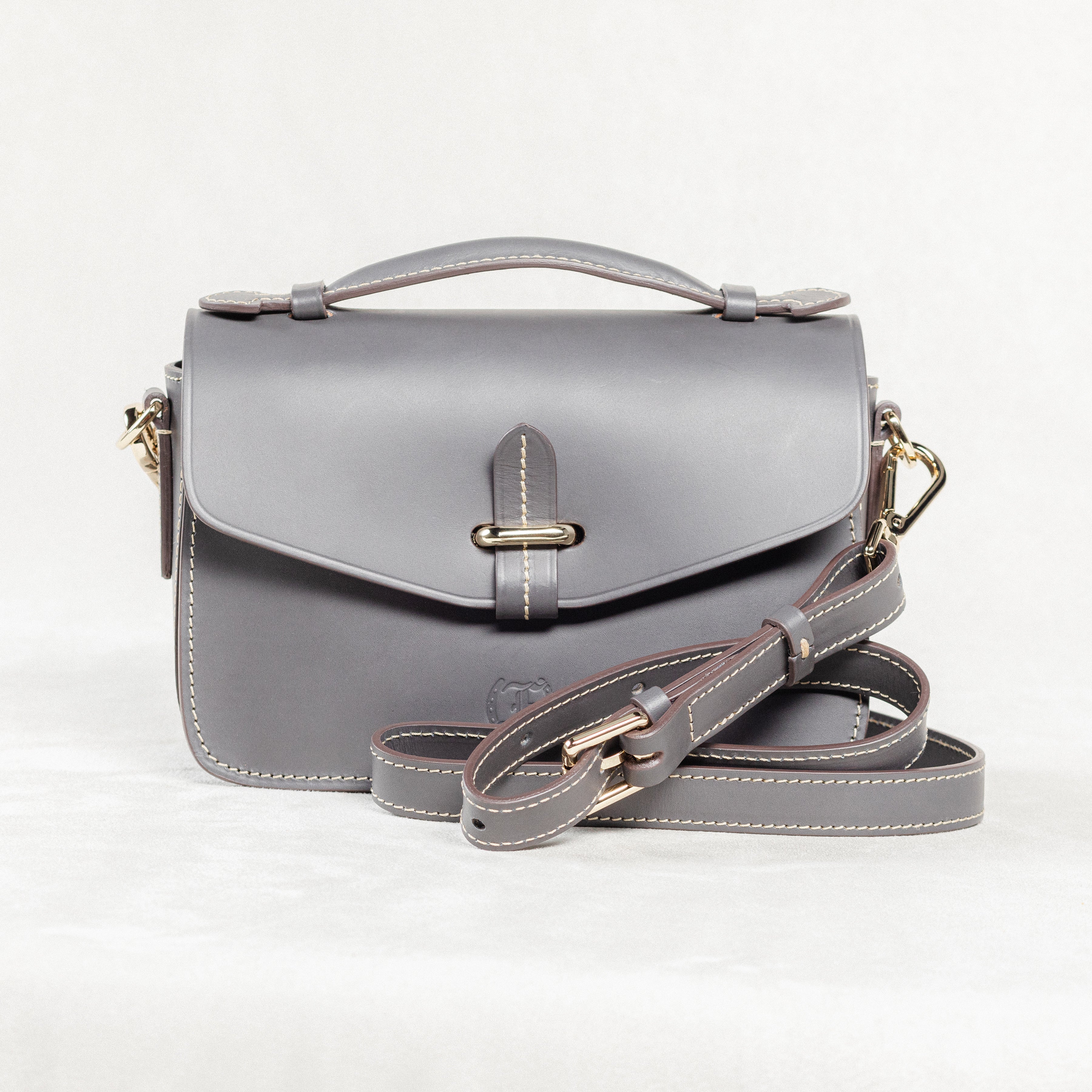 Grey leather Mantelet Bag by Freedman's with flap closure and crossbody strap.