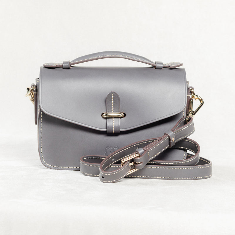 Grey leather Mantelet Bag by Freedman's with flap closure and crossbody strap.