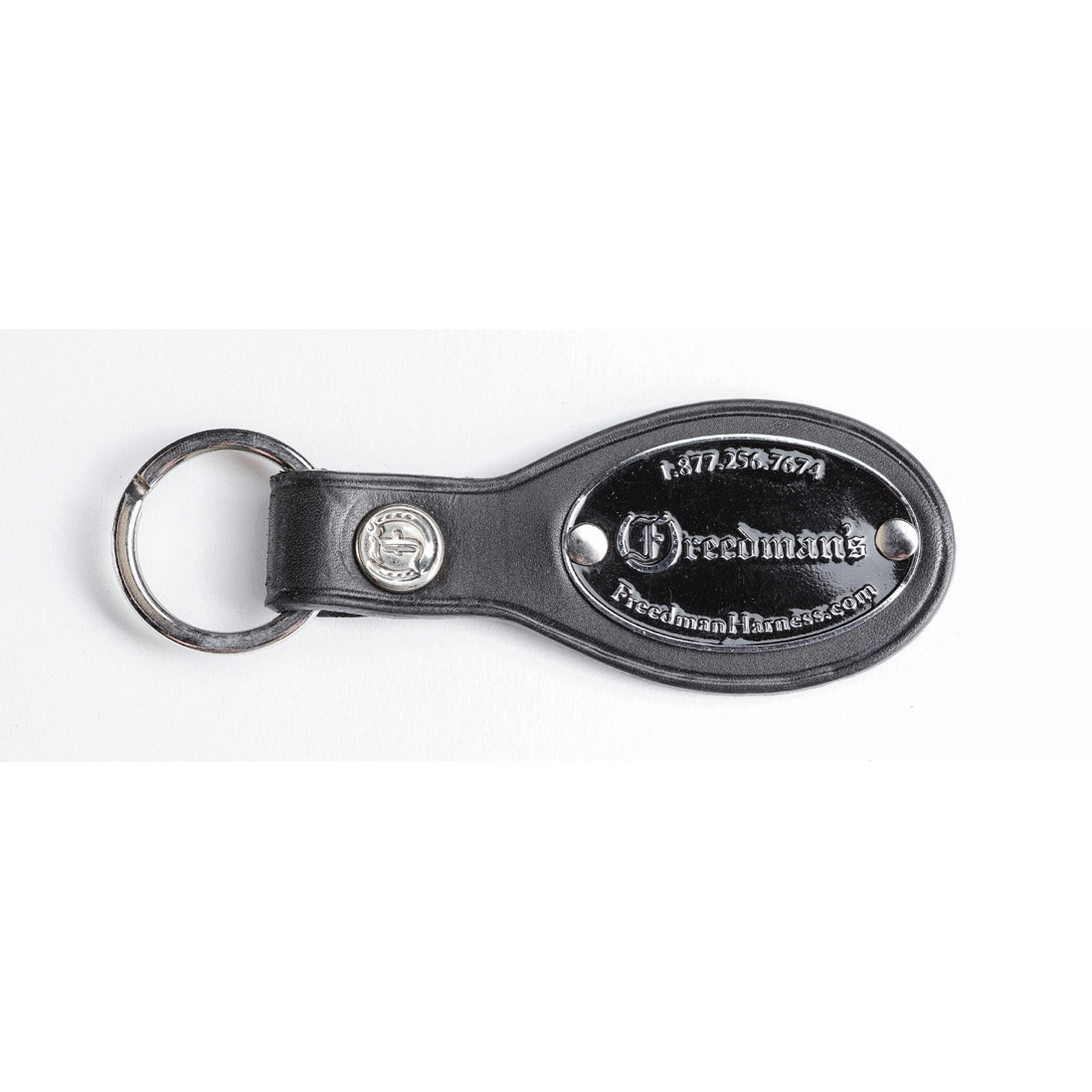 Black Leather Freedman's Saddle Key Ring with Silver Accents 