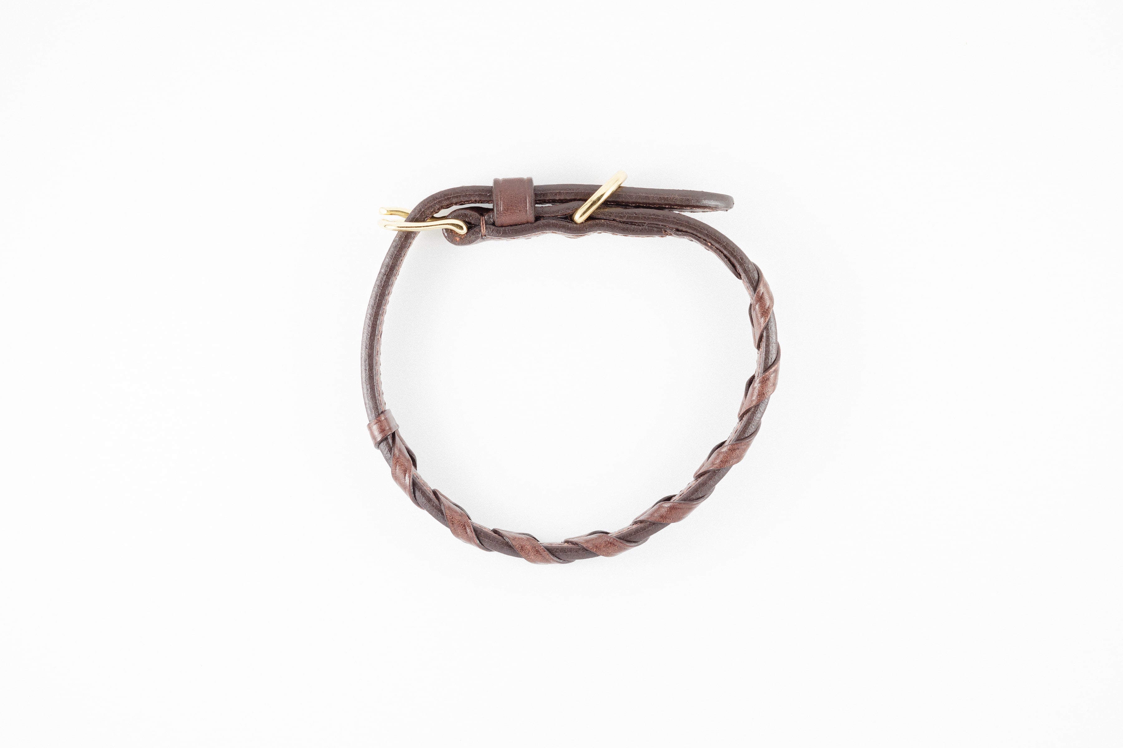 Laced Dog Collar: Brown Leather Collar with Braided Design, Buckle Closure, and Metal Ring