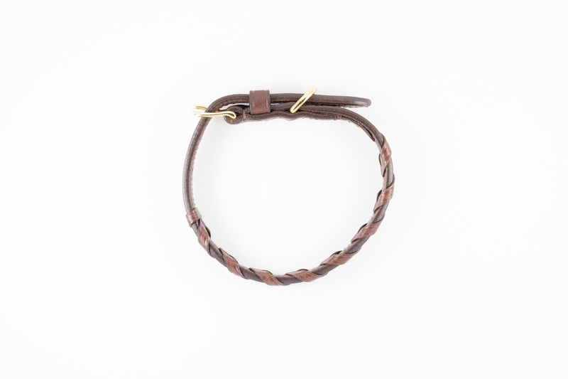 Laced Dog Collar: Brown Leather Collar with Braided Design, Buckle Closure, and Metal Ring