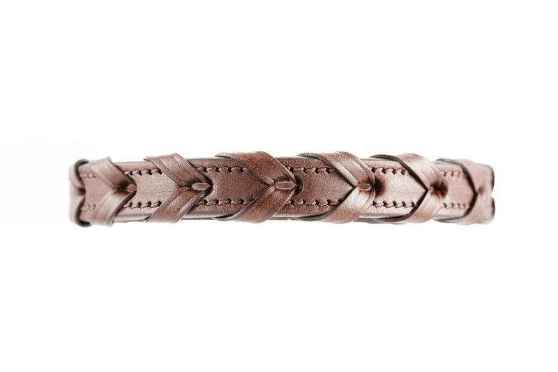 Decorative Dog Collar: Brown Leather Collar with Braided Lacing Design and Detailed Stitching