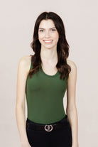  Olive Green Band Ladies' Tous les Jours Essential Tank Top, featuring a subtle logo detail.