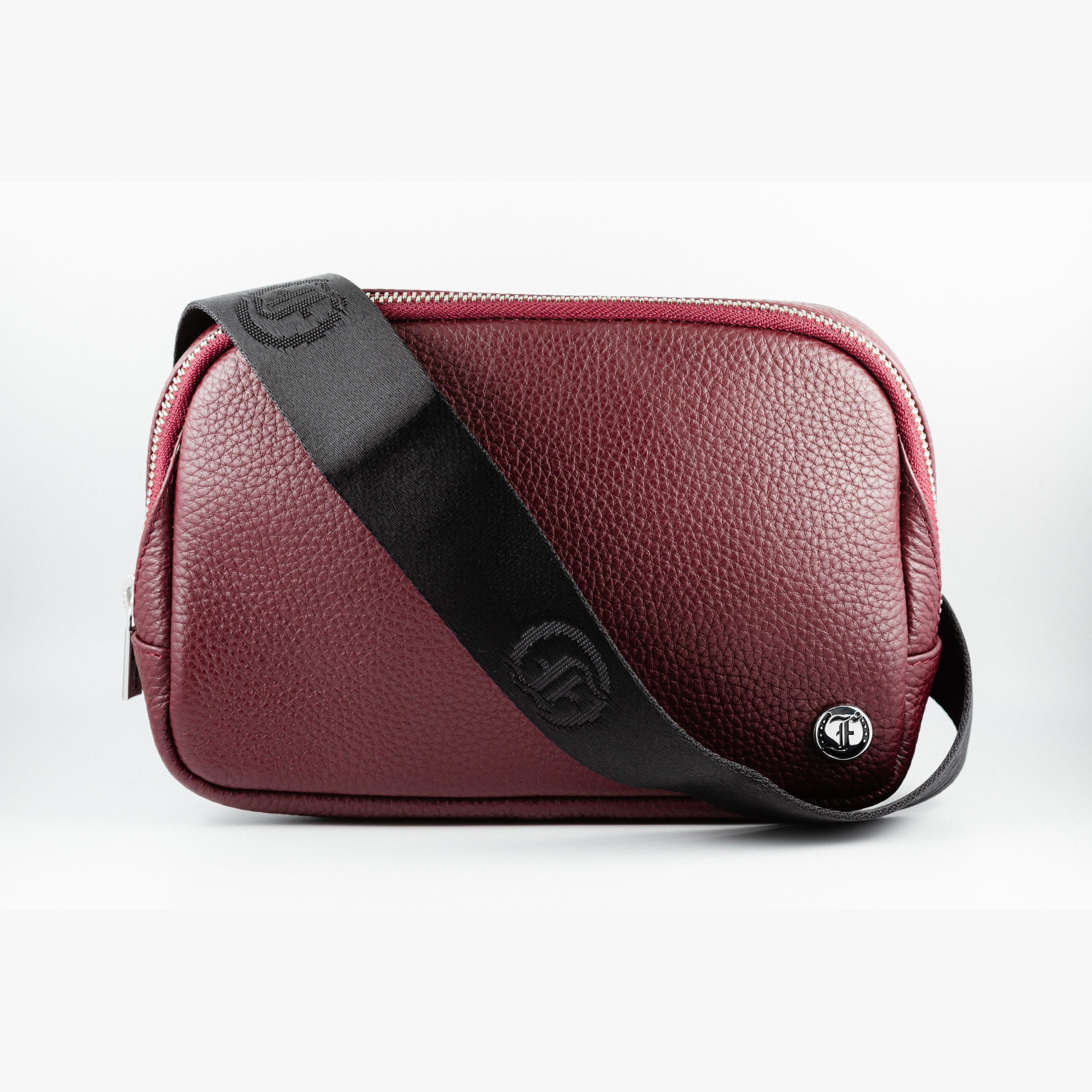 Freedman's Norfolk Crossbody Bag in Burgundy Leather with adjustable fabric strap and silver hardware.