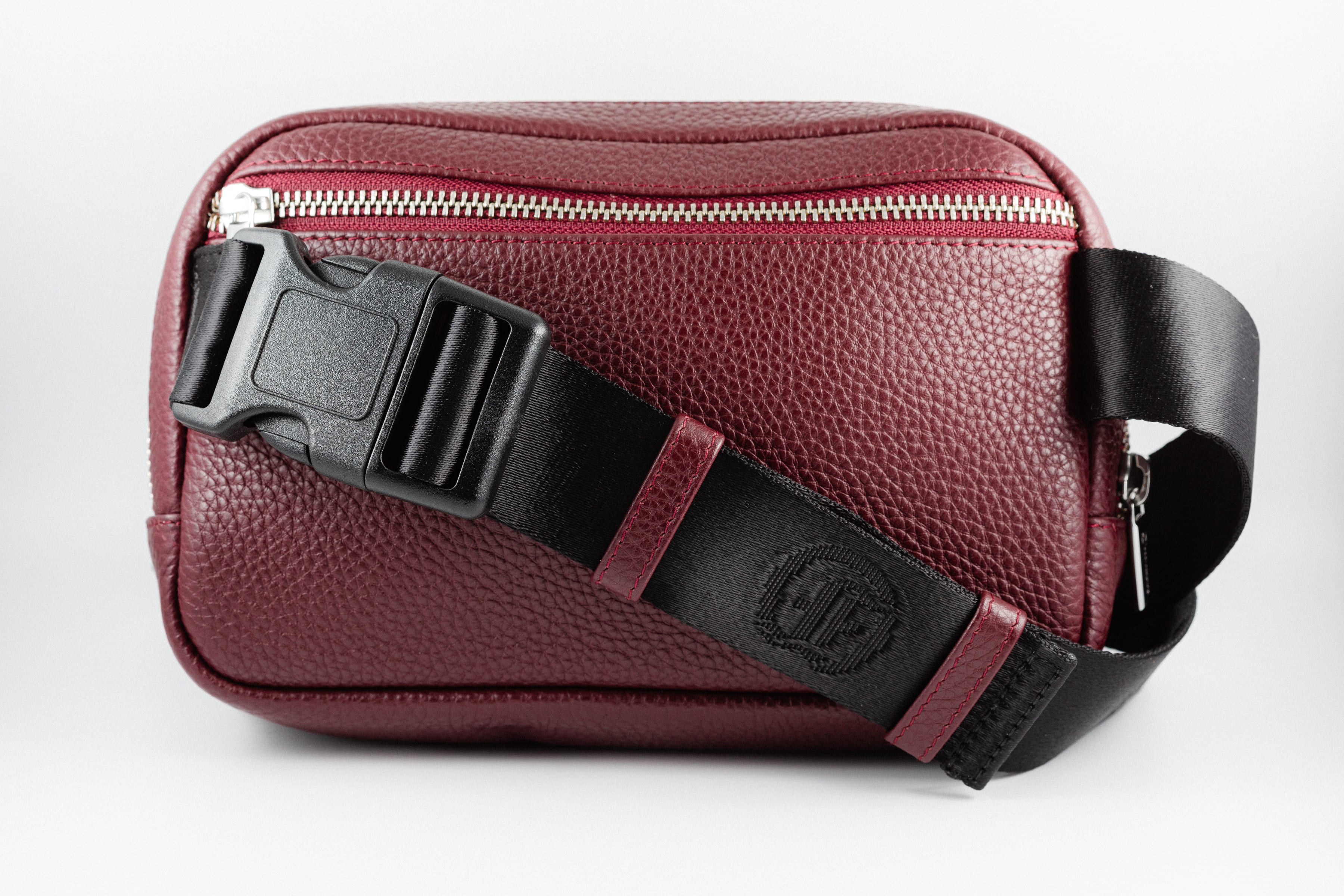 Freedman's Norfolk Crossbody Bag in Burgundy Leather with adjustable strap and silver zipper.