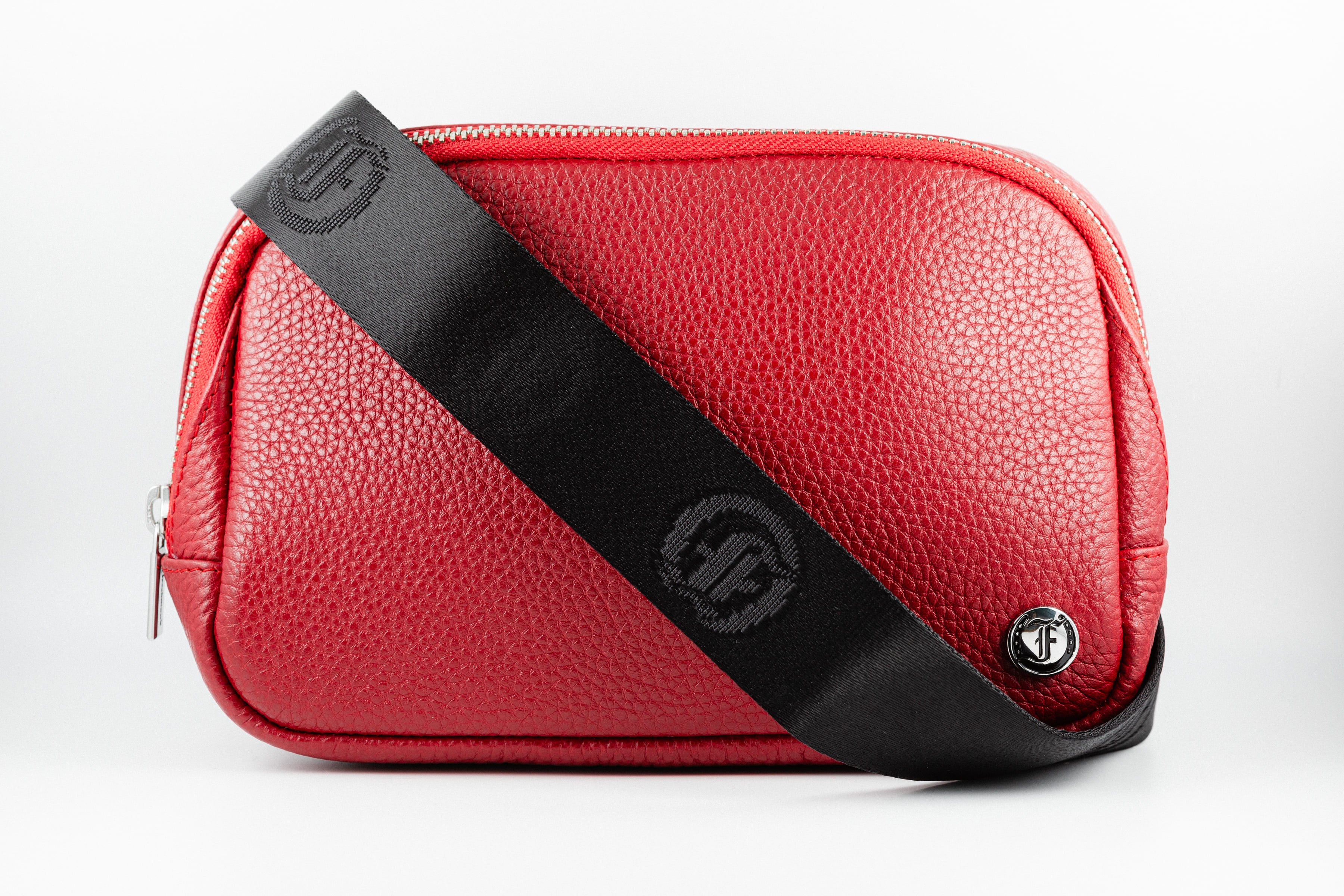 Freedman's Norfolk Crossbody Bag in Red Leather with adjustable fabric strap and silver hardware.