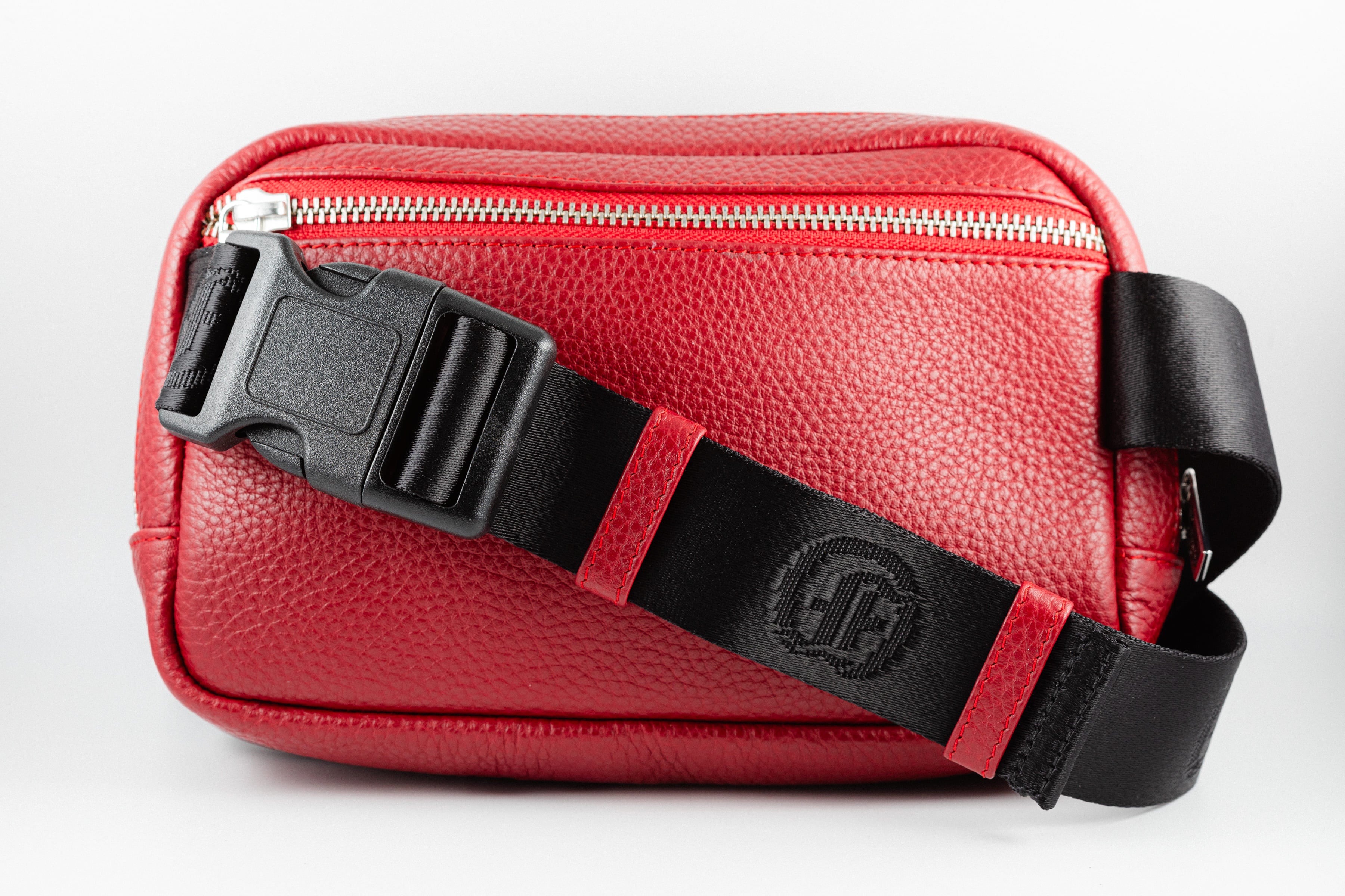 Freedman's Norfolk Crossbody Bag in Red Leather with adjustable strap and silver zipper.