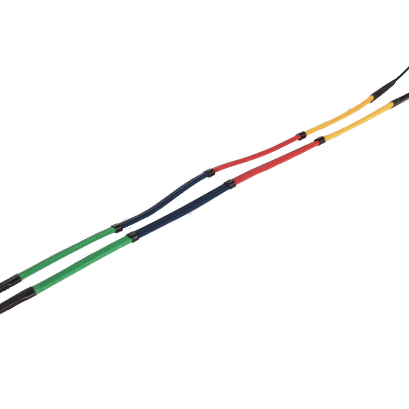 Rainbow Training Reins with distinct color sections for learning rein aids.
