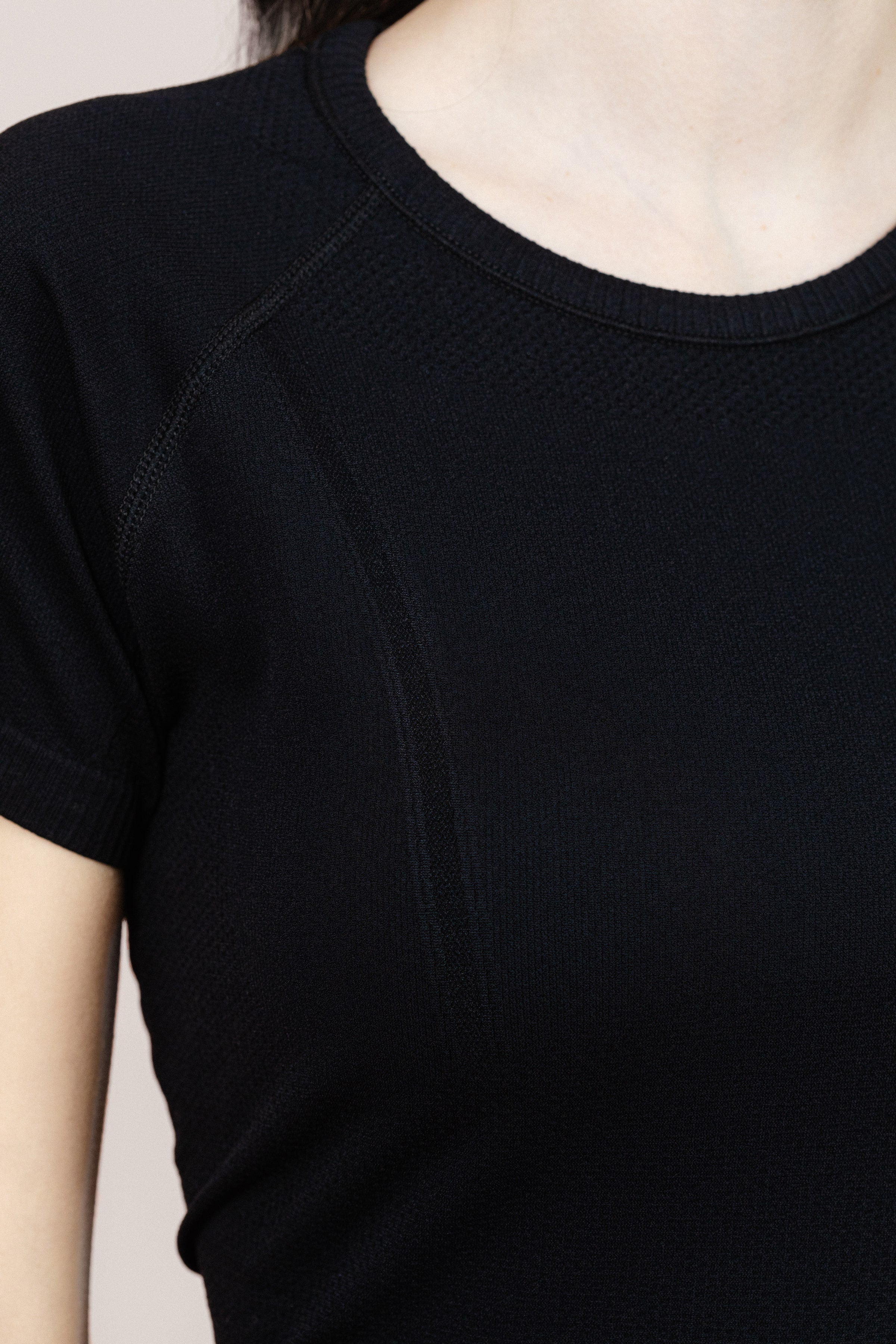 Close-up of Black Seamless T-shirt
