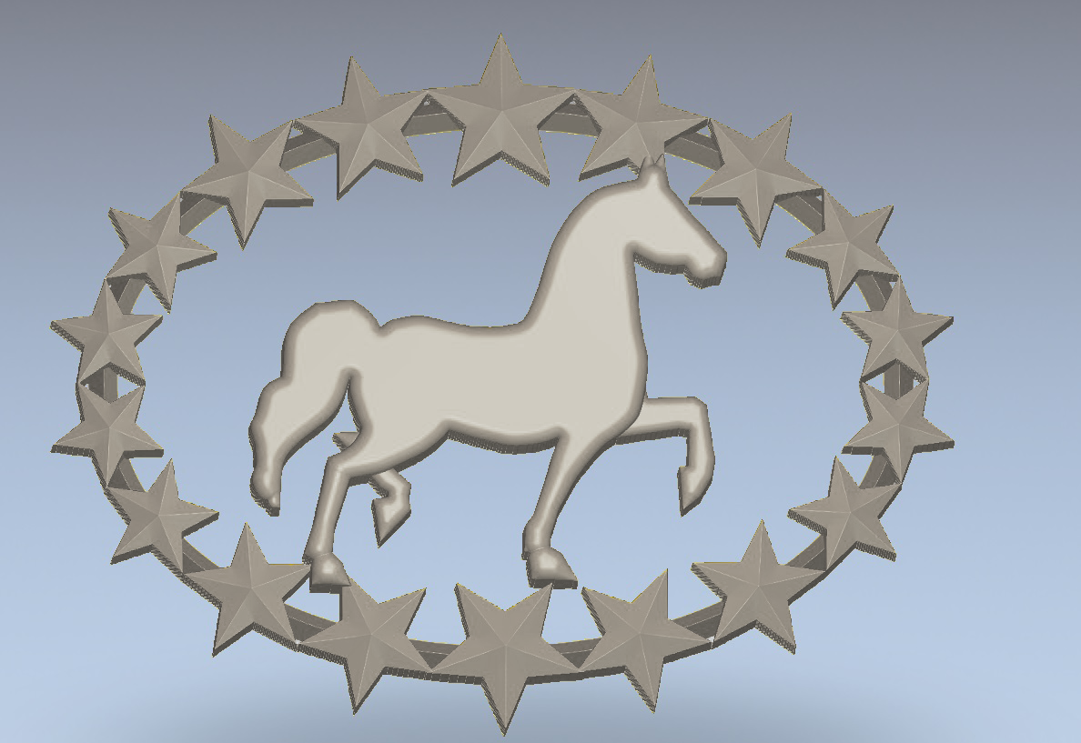 A custom browband as a Horse silhouette in a circle of stars which is the logo of Sherman Ranch