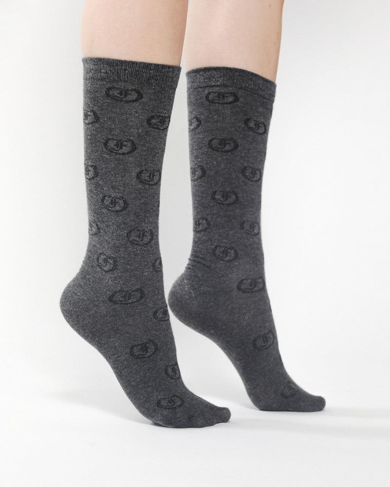 Pair of Grey Show Socks by Freedman's with repeating "F" logo pattern, displayed on a white background.