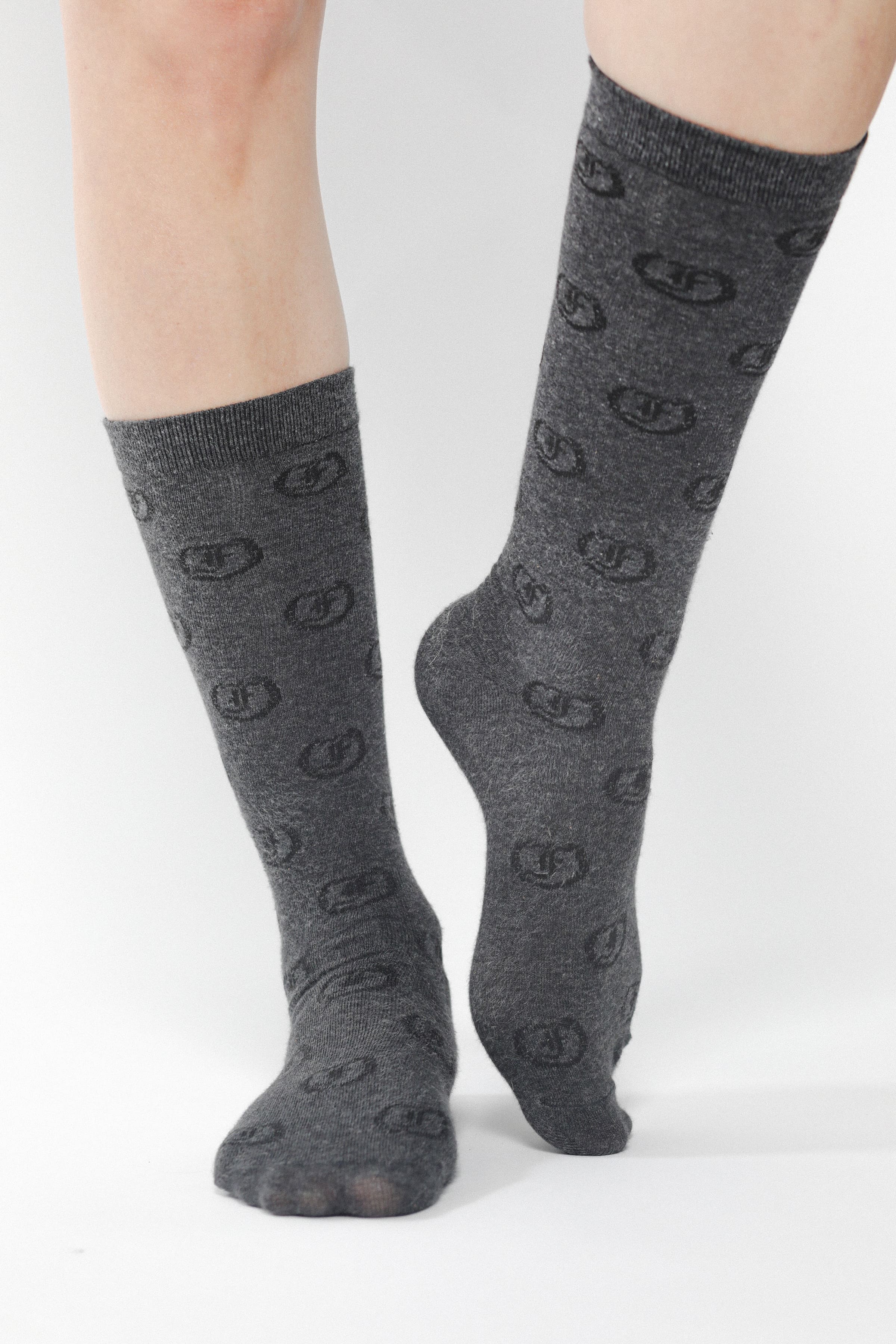 Pair of Grey Show Socks by Freedman's with repeating "F" logo pattern, displayed on a white background.