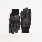 Flat lay of Signature Ladies' II Winter Gloves in black, showing the textured finger panels, reinforced palms, adjustable wrist straps, and knit cuffs.