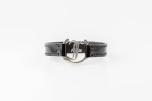 Sterling Silver F Logo and Black Patent Bracelet