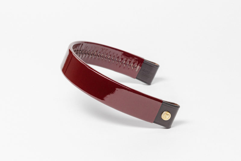 Freedman's Curved Browband, burgundy patent leather with dark leather ends.