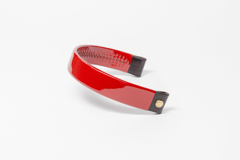 Freedman's Straight Browband, red patent leather with dark leather ends.