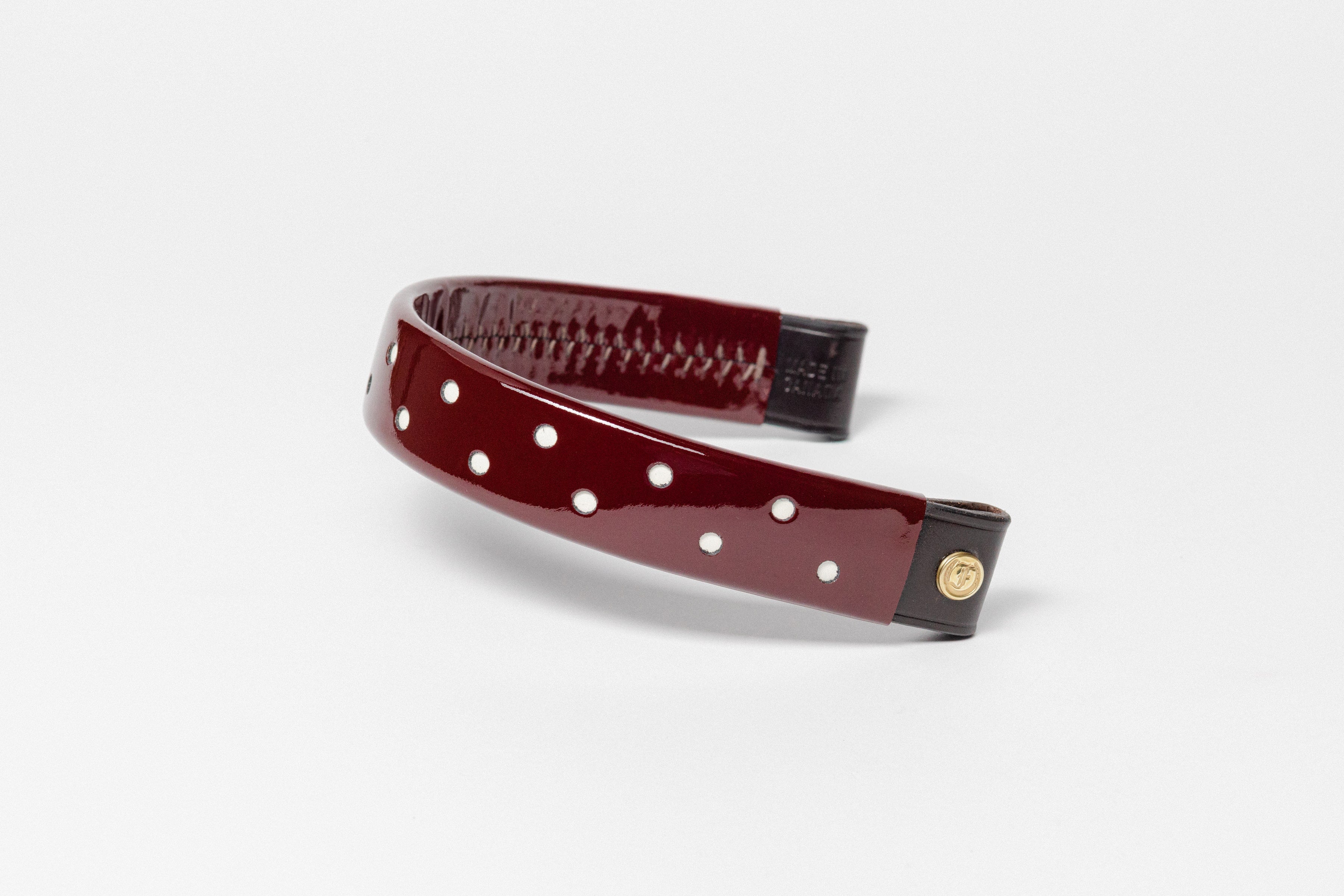  Freedman's Wide Tapered 13" Browband, Burgundy patent with small white dots