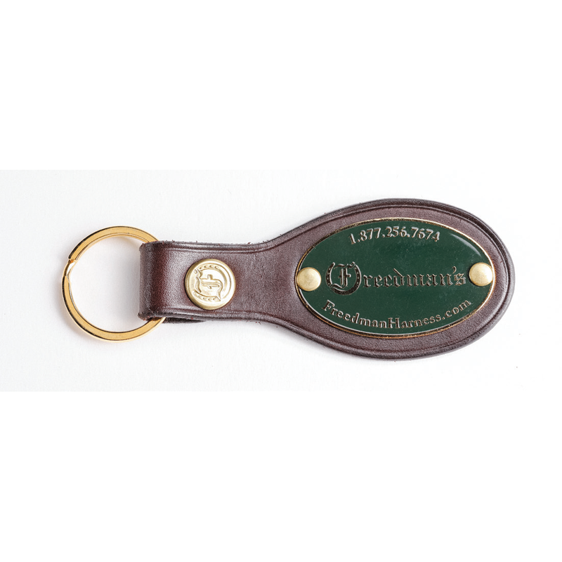 Leather key ring, Victory Pass HP model, with embossed Freedman's logo, phone number, and website address.