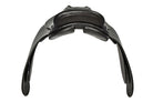 Front view of a black World Cup HP Cutback Saddle, showcasing its design and craftsmanship, against a white backdrop.