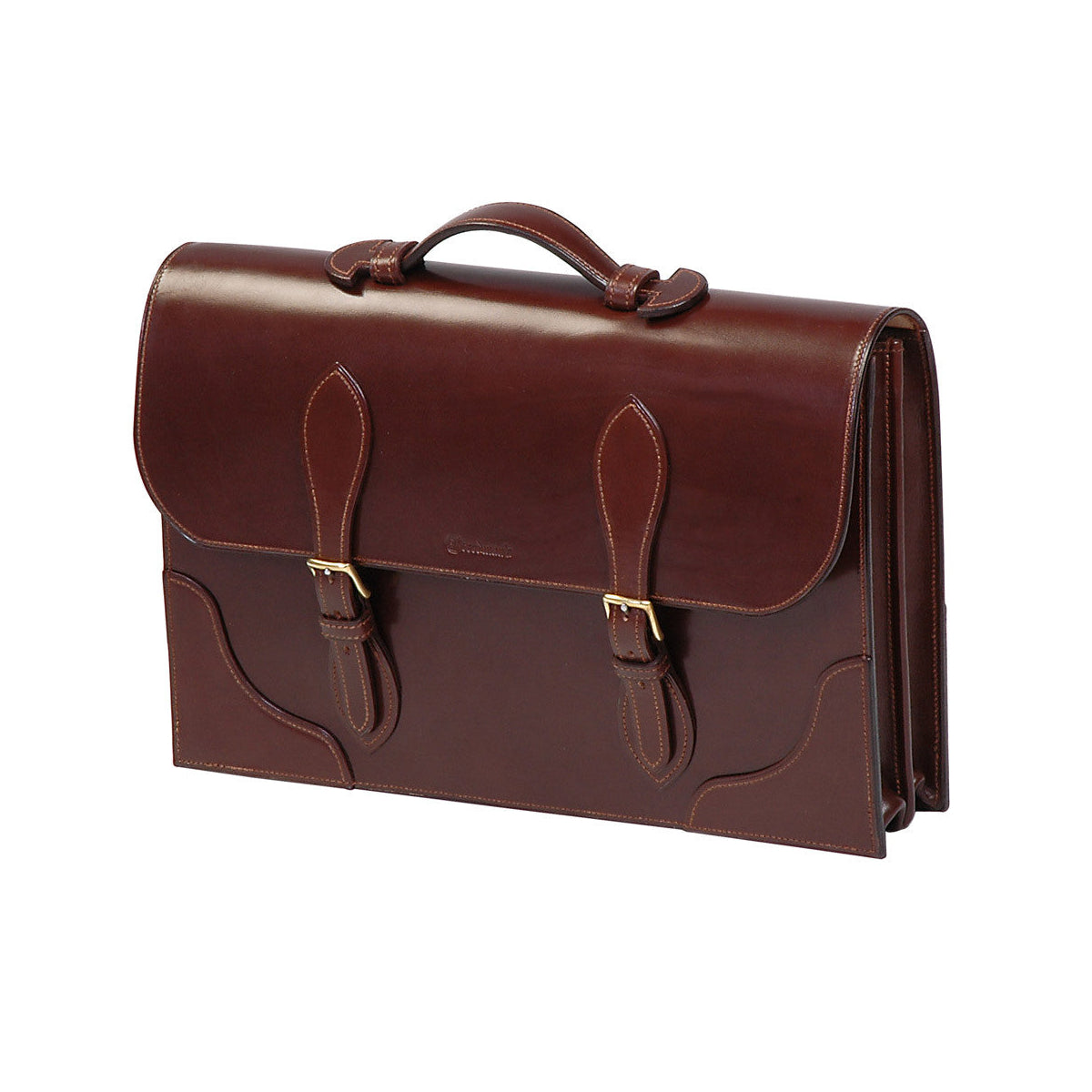 Freedman's Classic Briefcase: Brown Leather Briefcase with Flap Closure, Buckle Details, and Top Handle