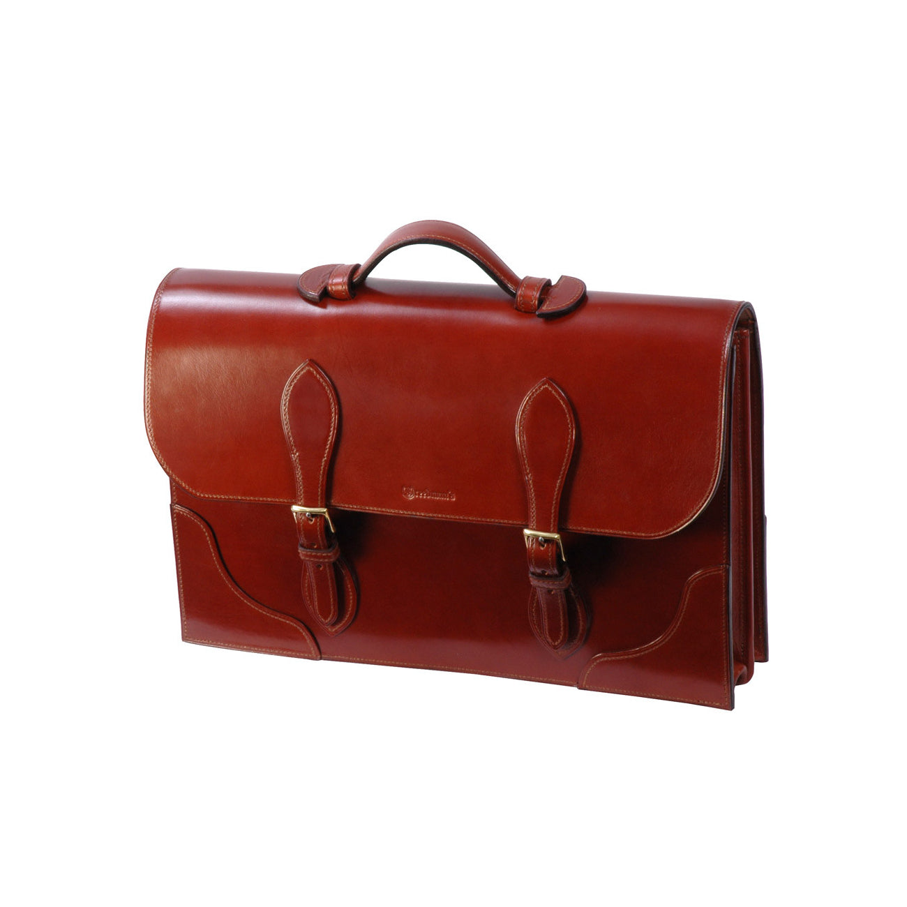 Freedman's Classic Briefcase: Cognac Leather Briefcase with Flap Closure, Buckle Details, and Top Handle