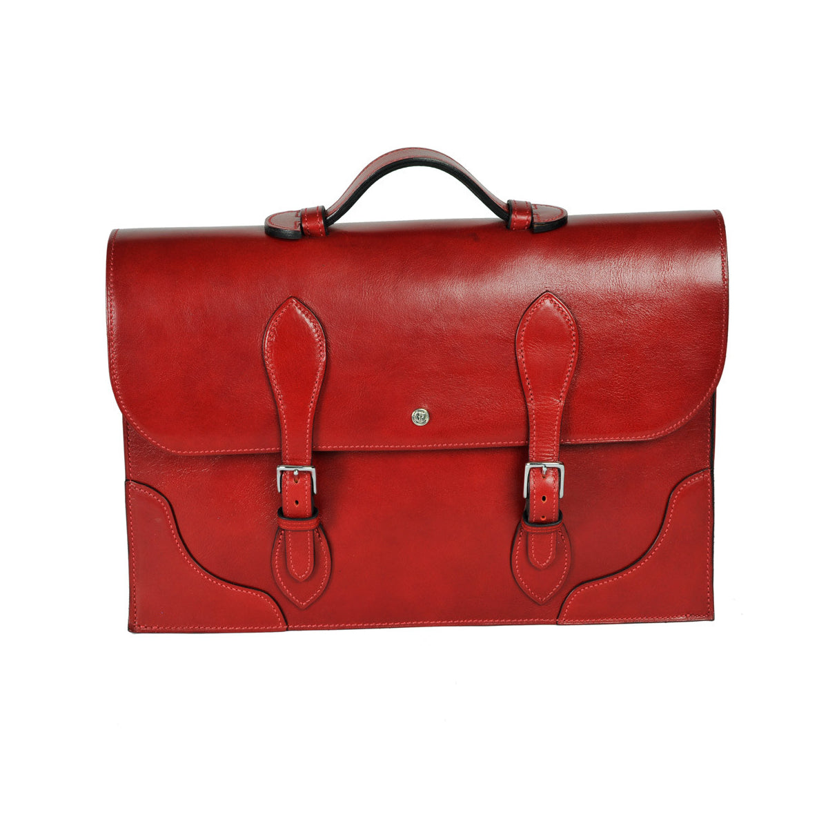Freedman's Classic Briefcase: Red Leather Briefcase with Flap Closure, Buckle Details, and Top Handle