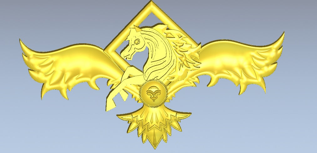 Design element, possibly related to a "Brow Band Wide Tapered Burgundy 13" Eagle Mountain Ranch Brass," featuring a winged horse within a diamond shape.