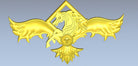 Design element, possibly related to a "Brow Band Wide Tapered Burgundy 13" Eagle Mountain Ranch Brass," featuring a winged horse within a diamond shape.