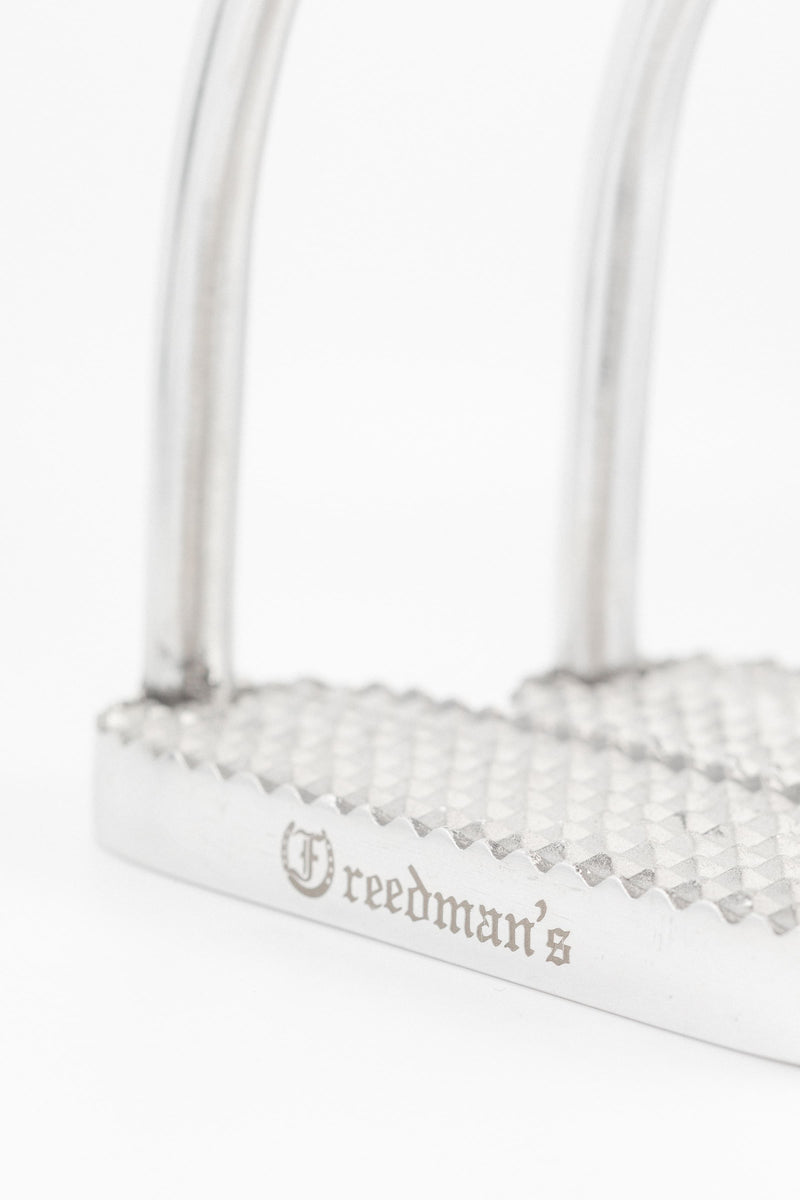 Close-up of Freedman's Ultra Light Stirrups Showing Freedman's Logo