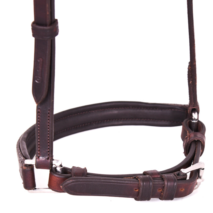 ACTraining Draw Tight Strap, designed for training or riding, made of brown leather with adjustable buckles and rings, laid flat on a white background.

