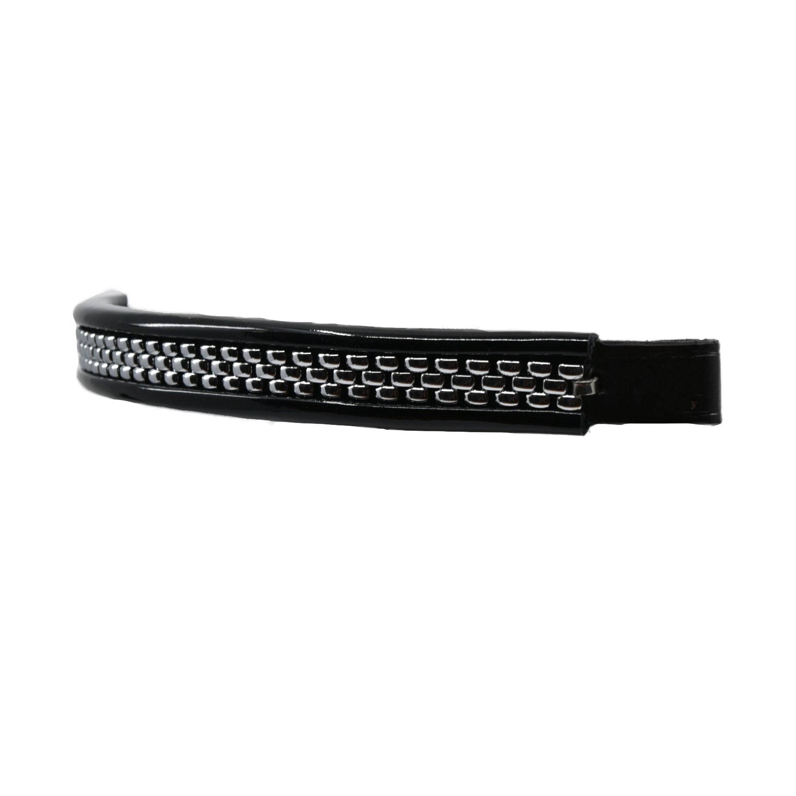 Freedman's Chain Browband for Harness: Black Leather Browband with Chrome Chain Detail, Close-Up
