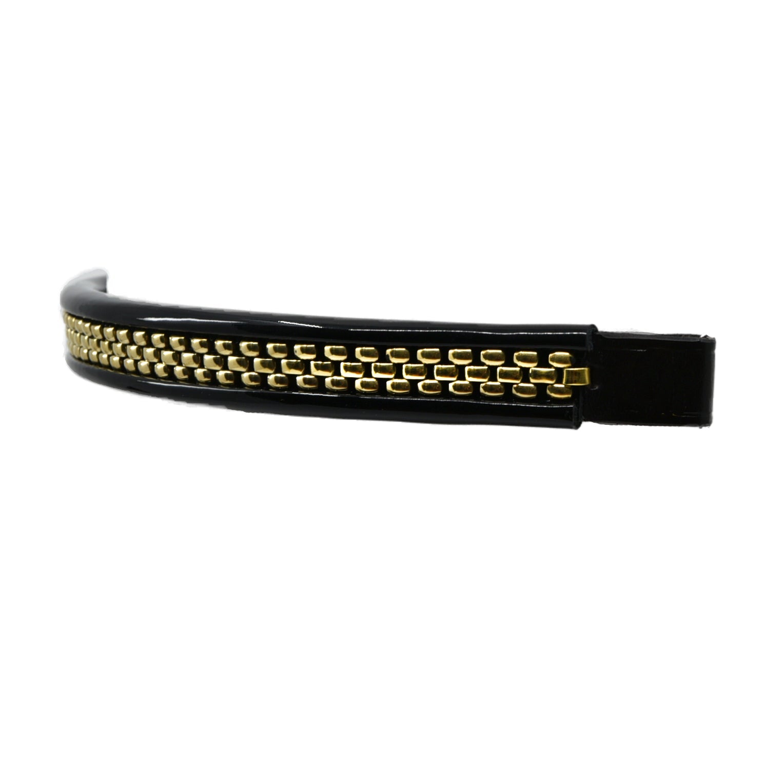 Freedman's Chain Browband for Harness: Black Leather Browband with Brass Chain Detail, Close-Up