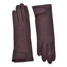 The Yorkville Show Glove, dark brown leather gloves shown separately, each with wrist strap and button detail, visible seam stitching, light background.