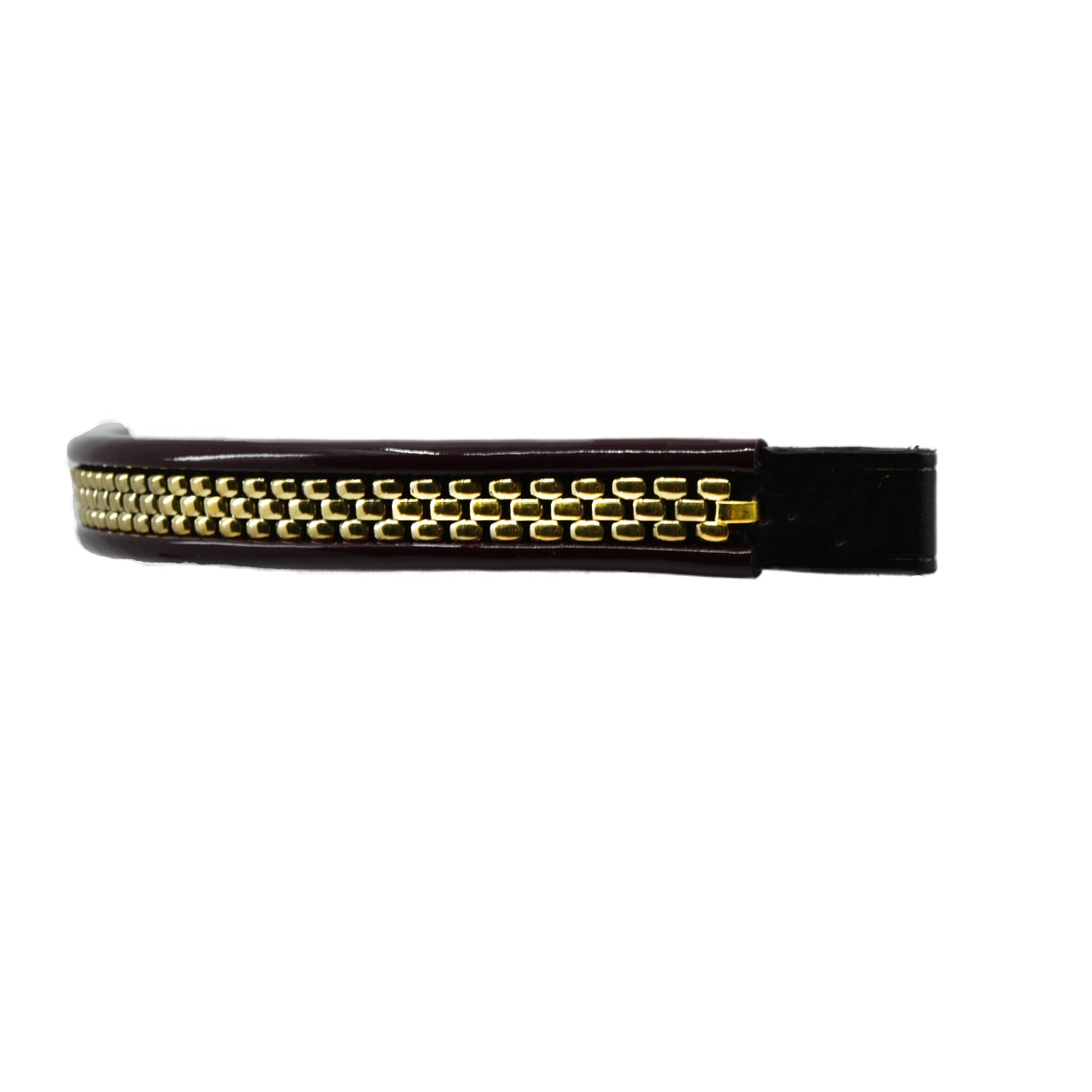 Freedman's Chain Browband for Harness: Burgundy Leather Browband with Chrome Chain Detail, Close-Up