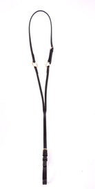 Black leather Show Running Martingale by Freedman's with brass hardware, displayed on a white background.