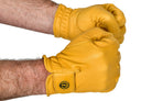 Right Hand in Yellow Deerskin Work Glove, make a fist.