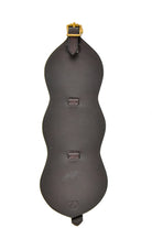 Antique horse brass leather hanger, specifically designed to hold three horse brasses, crafted from dark leather with a brass buckle and three individual slots/loops.