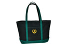 Oxford Large Cotton Tote in black and green with gold embroidered logo, standing on a white background.